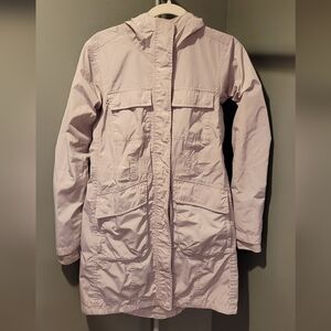 Athleta Women's Downpour Rain Jacket Parka Hooded Utility Coat, Beige Cream